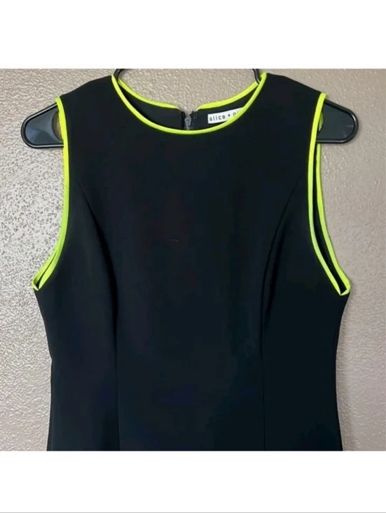 Alice + Olivia Black Mini Dress with Neon Yellow Trim - Picture 8 of 12